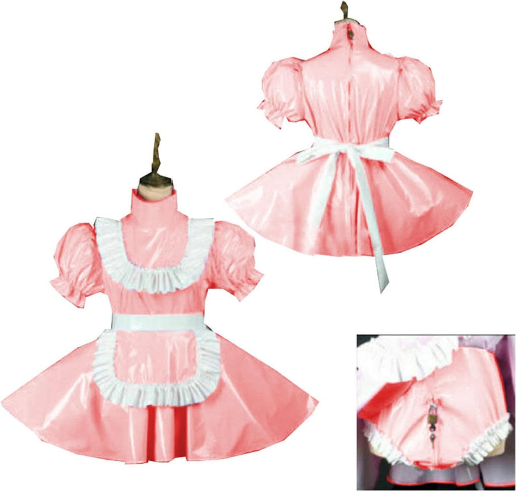 Plus Size Maid Dresses Style Sissy Dress Locable Sweet Dress Costume,Lotus Root Pink,7XL