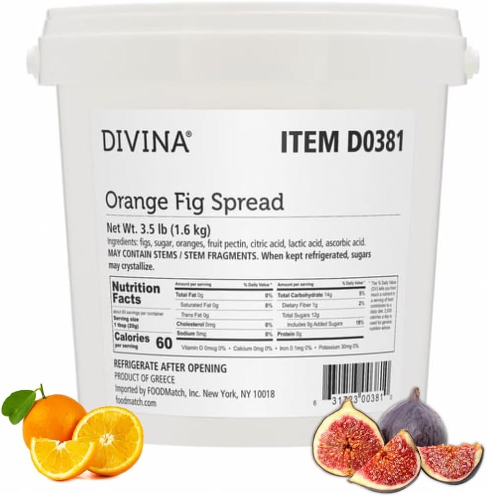 DIVINA Orange Fig Spread Jam, Bulk 3.5 lbs bucket