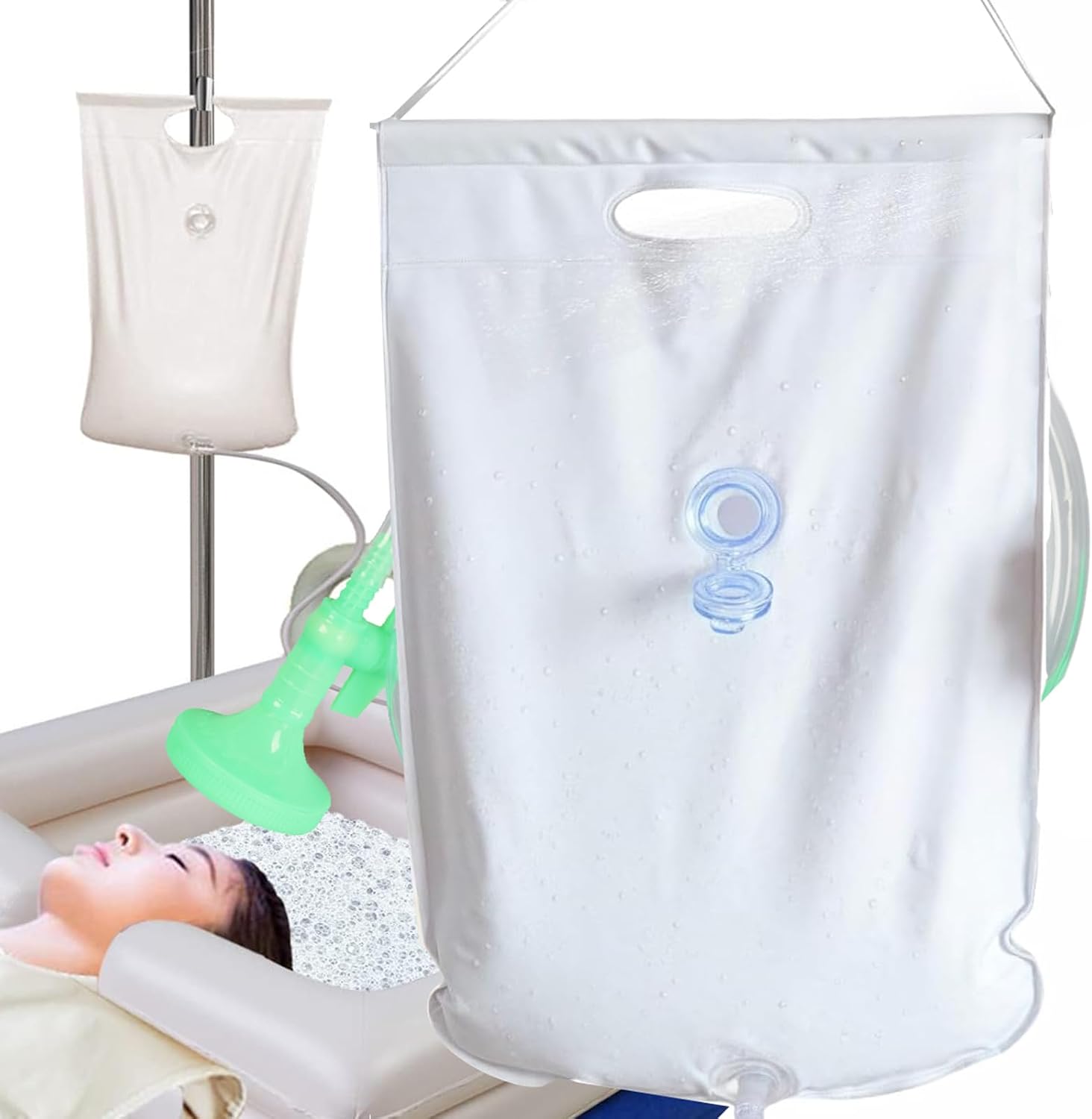 Bedside Shower Water Bag for Bedridden, Portable Hair Washing Station Bag to Wash Hair in Bed for Elderly Pregnant Women Disabled, 2.5GL, Sprinkler Head Use with Inflatable Hair Washing Basin