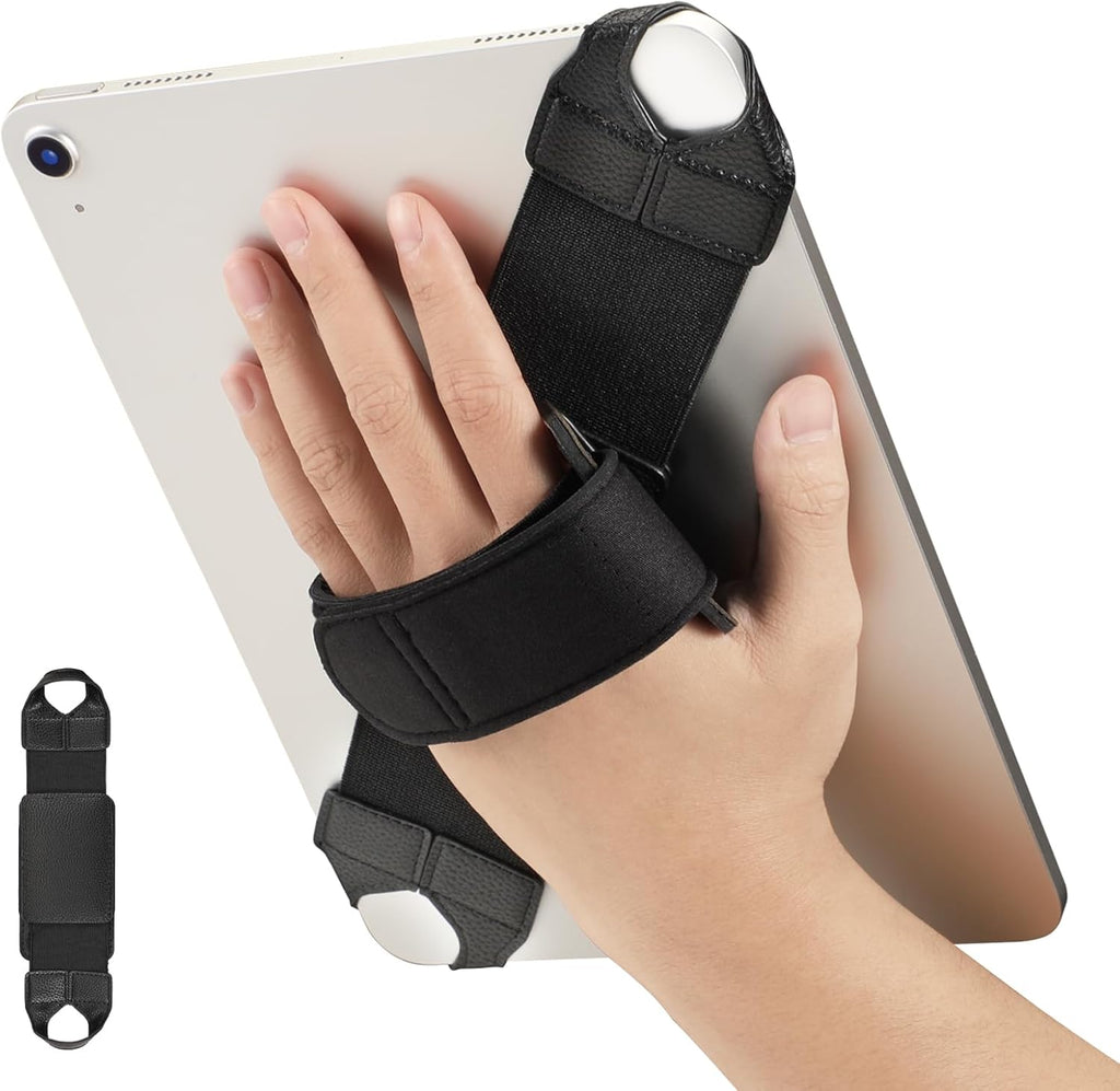 Fintie Universal Tablet Hand Strap Holder for 9-11 Inch Tablets eReaders, 360 Degrees Swivel PU Leather Secure Portable Adjustable Handle Grip for iPad, Galaxy Tab and 9-11" Tablets, Black