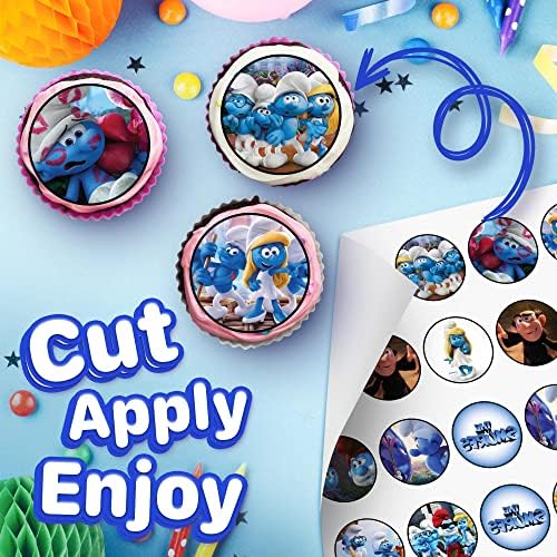 30 x Edible Cupcake Toppers Themed of Smurf Collection of Edible Cake Decorations | Uncut Edible on Wafer Sheet