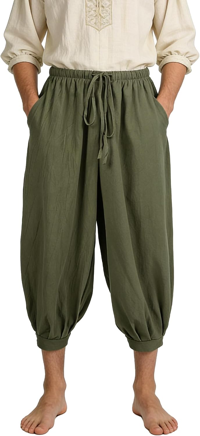 Men's Medieval Pirate Pants Linen Renaissance Viking Costume Trousers Baggy Harem Linen Pants for Cosplay