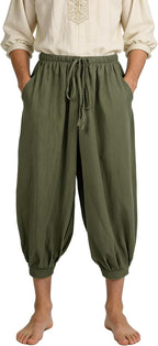 Men's Medieval Pirate Pants Linen Renaissance Viking Costume Trousers Baggy Harem Linen Pants for Cosplay