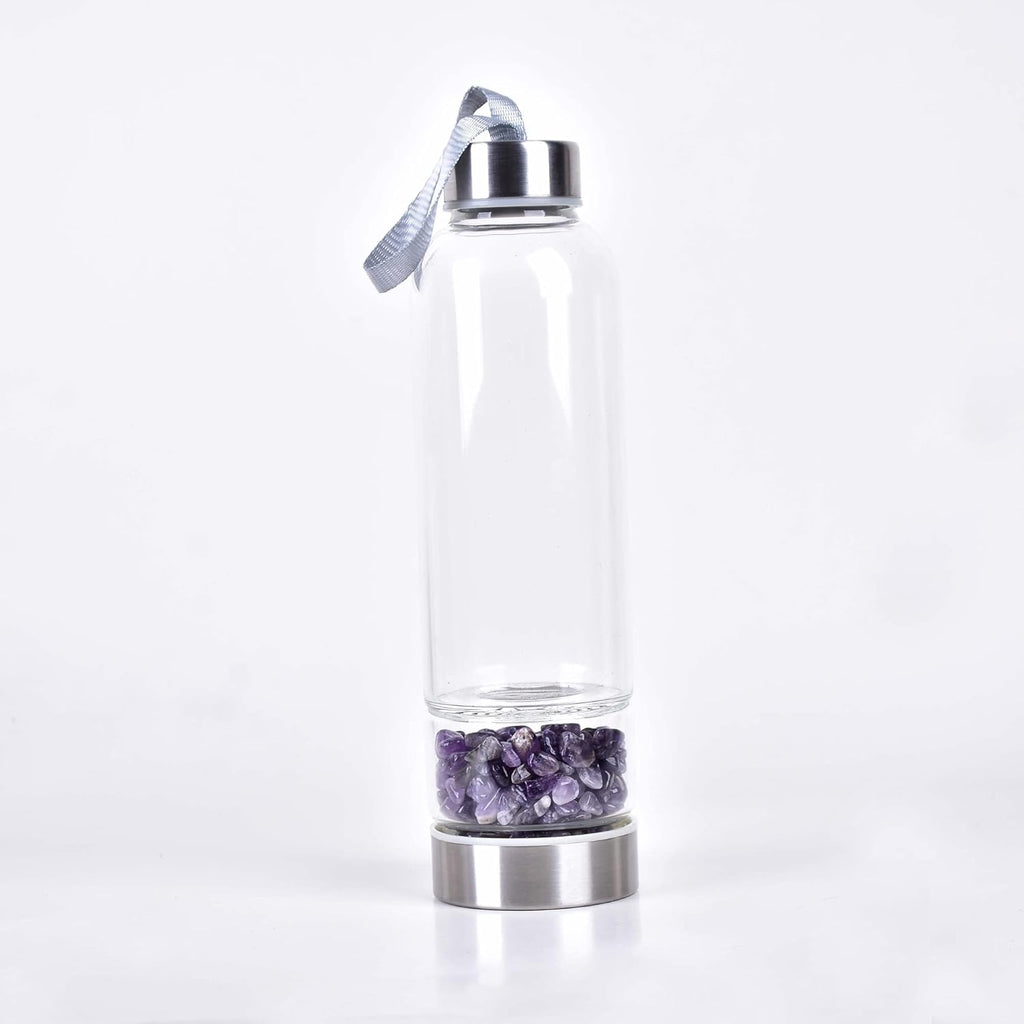 PAHION Natural Crystal Water Bottle Healing Elixir Quartz Reusable Gem Glass Bottle For Making Elixir Infused Water With Crystal Energy Infused Gemwater 550 Ml