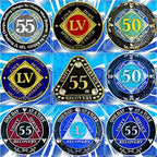 (Years 1-50) 1 Year AA Recovery Silver Color Plated Glitter Medallion, Black Rainbow, Blue, Silver Glitter Coin, Epoxy Covered (AA 1 year Glitter Medallion)