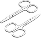 Men's and Women's Facial Hair Small Scissors, Eyebrow, Nose, Beard, Whisker, Eyelash, Ear Hair Trimming Set, Curved and Rounded Safety Tip Scissors for Haircutting 2pcs