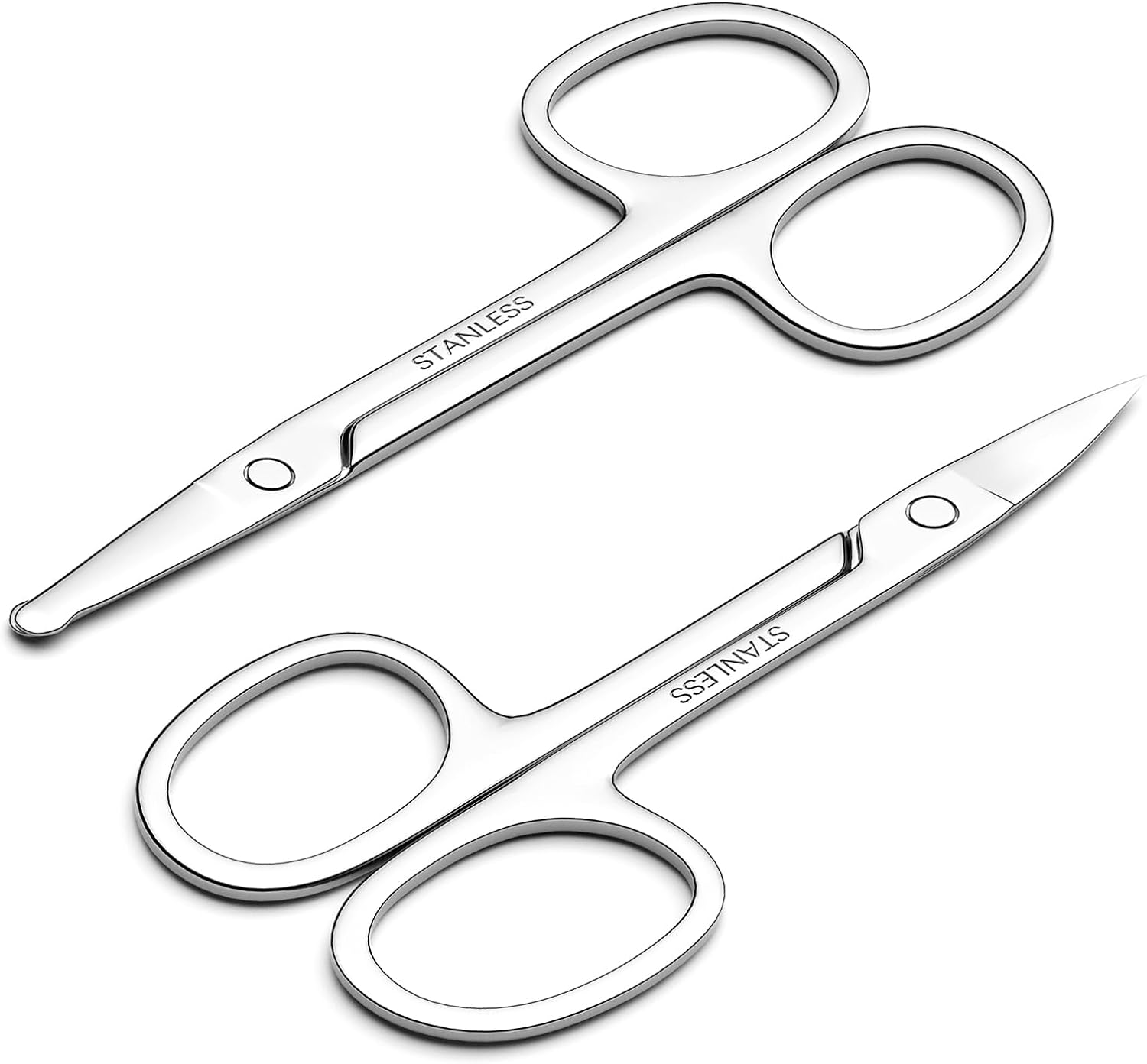 Men's and Women's Facial Hair Small Scissors, Eyebrow, Nose, Beard, Whisker, Eyelash, Ear Hair Trimming Set, Curved and Rounded Safety Tip Scissors for Haircutting 2pcs