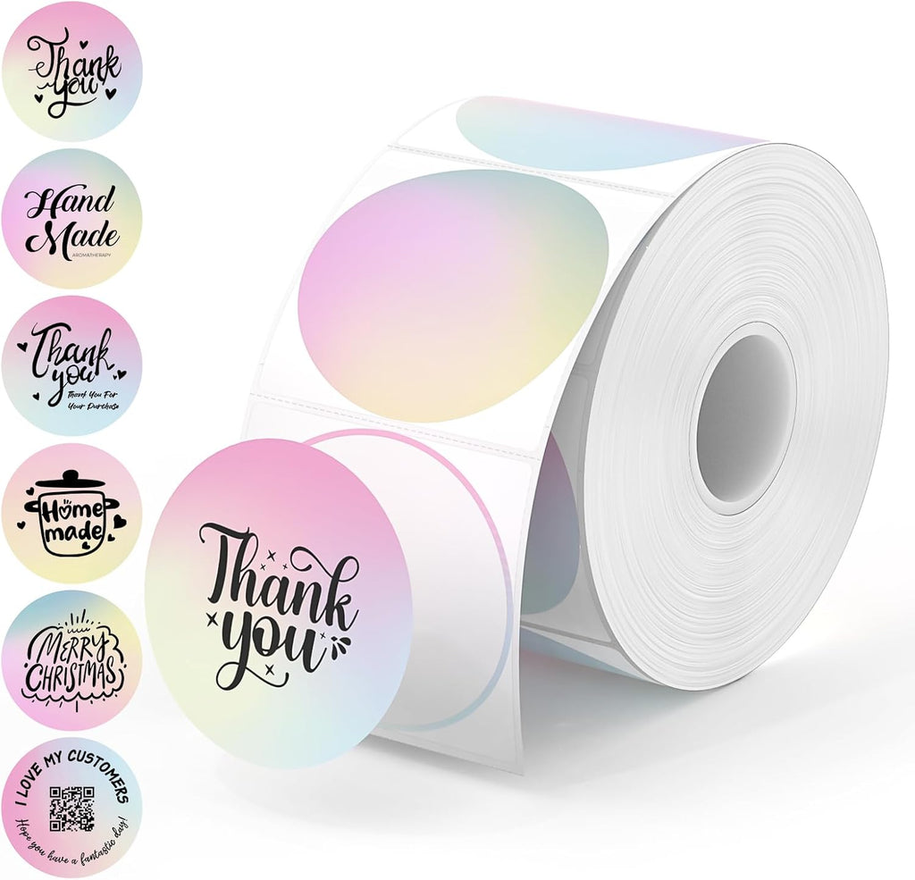 MUNBYN 2 Inch Round Thermal Labels, Direct Thermal Printer Labels for Small Businesses, DIY Logo Design, 750 Sheets/1 Roll