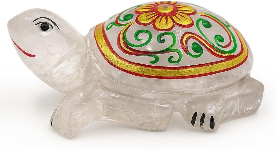 SS Murti® Natural Crystal Gemstone Tortoise Figurine Hand-Carved Painted Stone Turtle Statue for Good Luck Vastu Feng Shui Healing Energy Home and Office (Clear Quartz, 70-100 Grams)