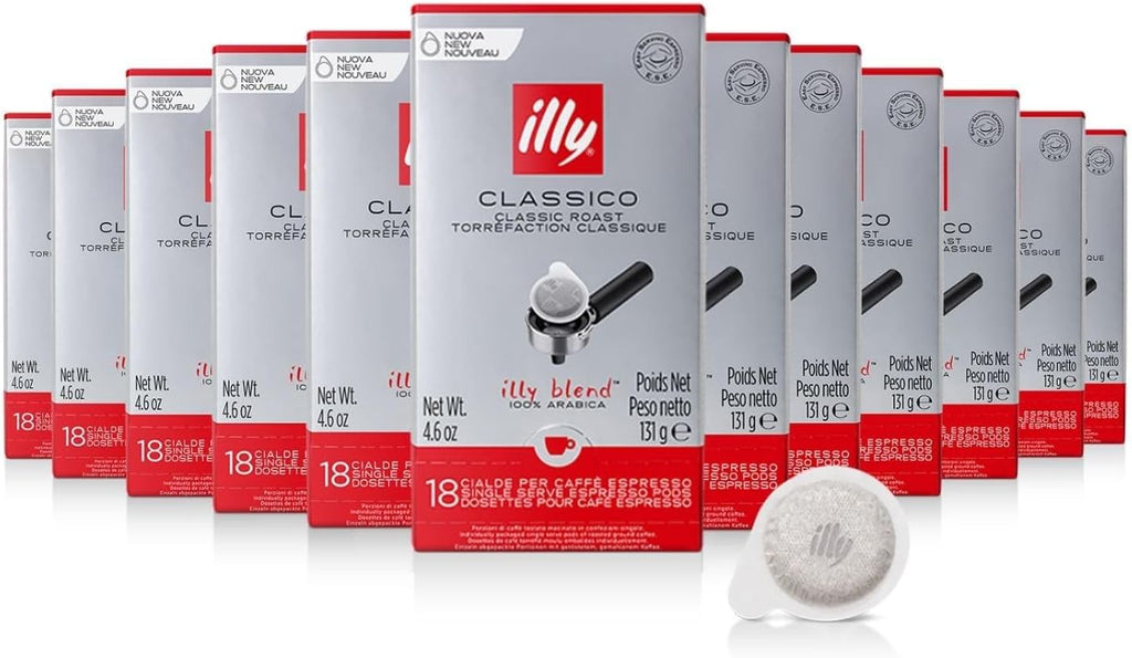 illy Coffee ESE Capsules, Classico Medium Roast Coffee Pods, 100% Arabica, Premium Italian Blend, Single Serve 18 Count, 12 Pack