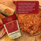 Spicy World Aleppo Pepper Flakes 7 oz | Authentic Turkish Chili Spice for Exquisite Heat & Flavor | Premium Crushed Chili Pepper from Halaby Region | Popular in Turkish & Middle Eastern cooking