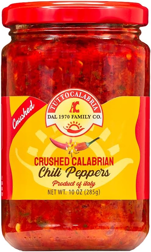 TUTTOCALABRIA, Crushed Calabrian Chili Peppers, 10oz (285g), Spicy Condiment with Calabrian Chili Peppers, Extra Virgin Olive Oil, Ideal for Pasta, Pizza, Sandwiches and Fish, Made in Italy