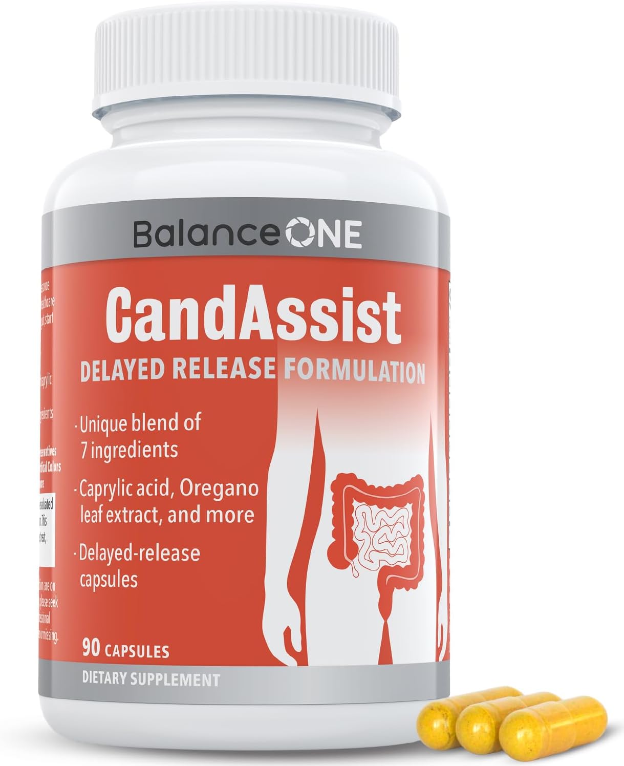Balance ONE Candida Cleanse & Yeast Support Complex – Caprylic Acid, Undecylenic Acid, Berberine & Oregano Leaf – Gut Flora Balance for Women & Men – 90 Delayed Release Capsules – CandAssist