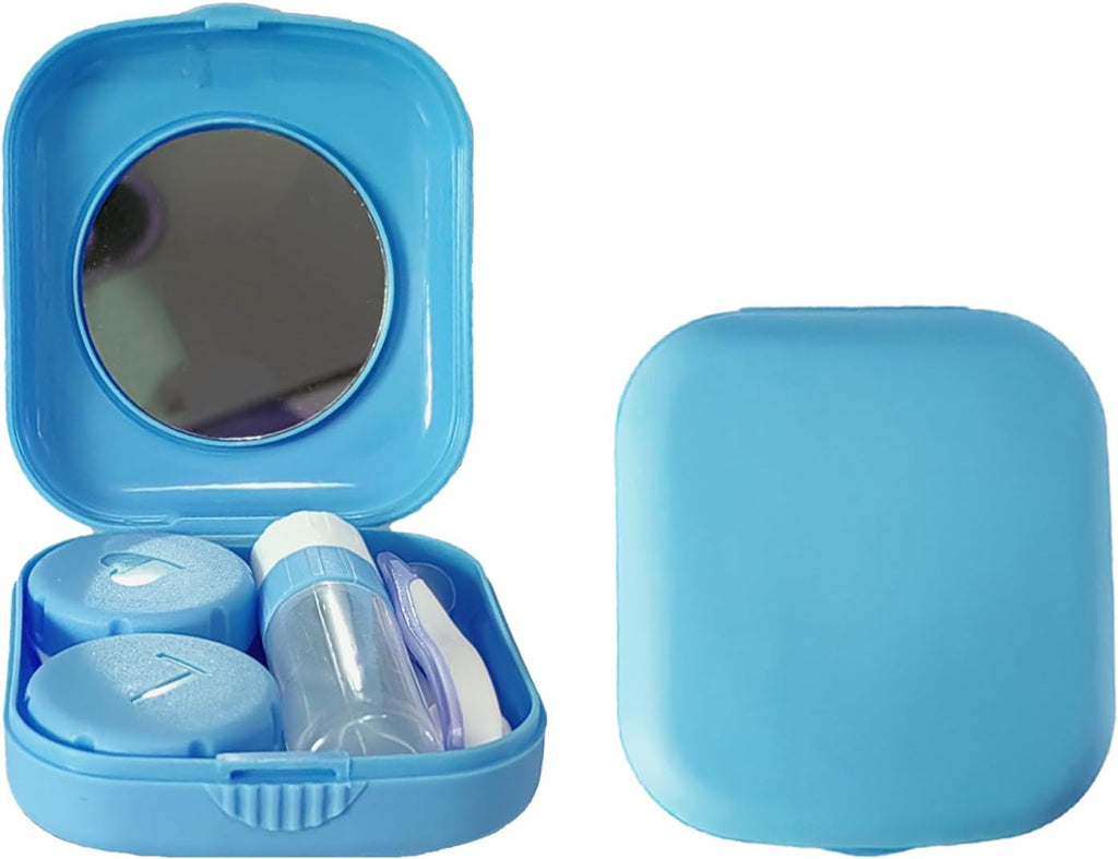 Contact Lens Case, 2 Pack Portable Contact Lens Box Kit with Mirror, Compact Soak Storage Kit for Travel (Blue)
