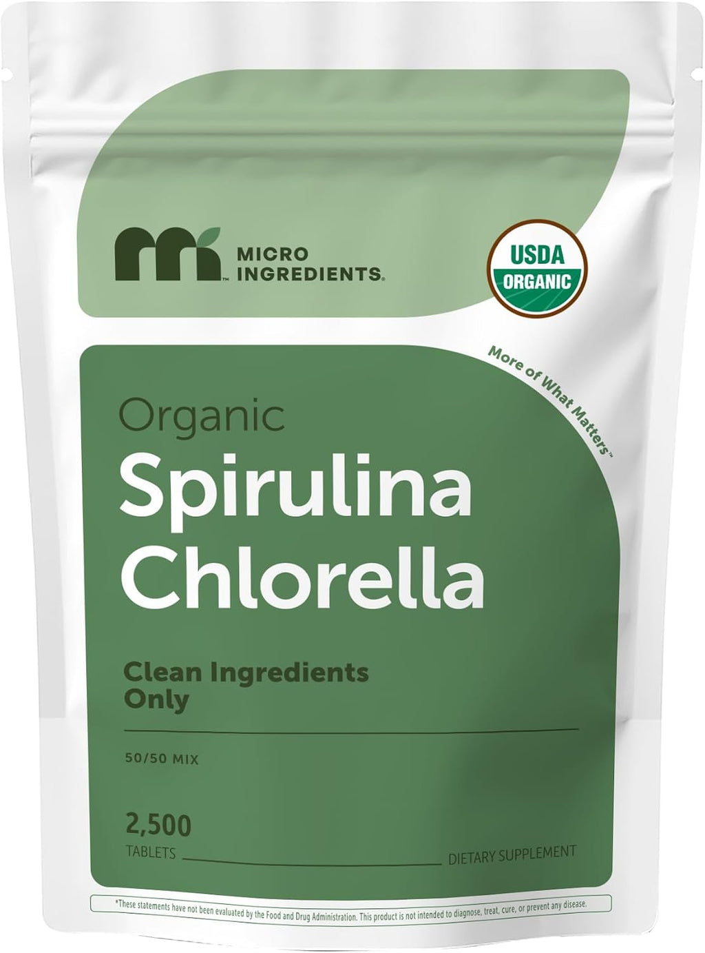 Micro Ingredients Organic Spirulina Chlorella Mini Tablets, 2,500 Tablets (8 Month Supply) | 50/50 Algae Blend | No Fillers, Non-GMO