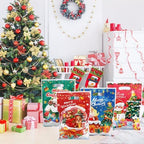 Christmas Gift Bags with Handles - 50 Pcs Christmas Treat Bags, Xmas Goodie Bags Bulk Plastic Snowman Small Candy Goody Cookie Snack Favor Tote Bag for Winter Xmas Holiday Party Favors Supplies