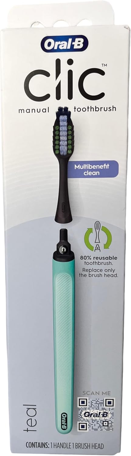 Oral-B Clic Manual Toothbrush, Teal, with Replaceable Brush Head - 1 Count, 1.0 Count