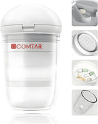4-in-1 Pill Cutter with Crusher, Storage & Cups - Precise Cutting for 0.85in Pills, Stainless Steel Blade, Ergonomic Design (White)