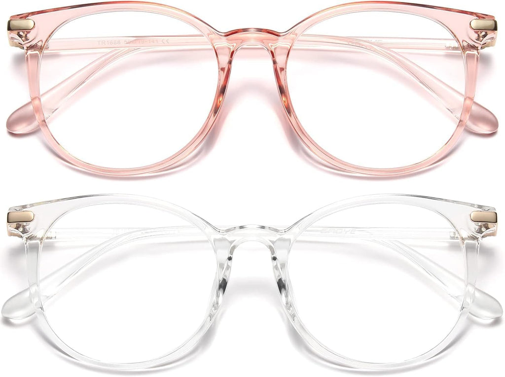 Gaoye 2 Pack Blue Light Blocking Glasses, Retro Round Eyewear Frame Anti Eyestrain Computer Glasses for Women Men - GY1688 (Pink+Transparent)