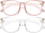 Gaoye 2 Pack Blue Light Blocking Glasses, Retro Round Eyewear Frame Anti Eyestrain Computer Glasses for Women Men - GY1688 (Pink+Transparent)