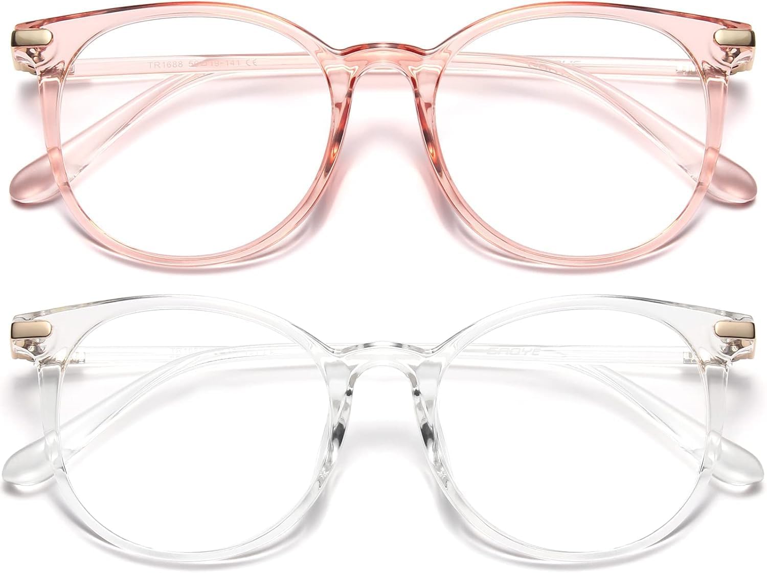 Gaoye 2 Pack Blue Light Blocking Glasses, Retro Round Eyewear Frame Anti Eyestrain Computer Glasses for Women Men - GY1688 (Pink+Transparent)