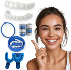 Cosmetic Dental Veneers, Upper and Lower Custom Fit Whitening Covers, Temporary Snap-On Smile Enhancement Kit, Reusable, with Fitting Tools