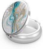 Pill Box 3 Compartment Medicine Pill Case,Portable for Pocket or Purse Pill Boxes Decorative Metal Medicine Vitamin Organizer Unique Gift(Green Marbling)