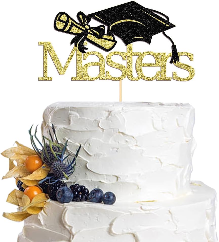 Masters Cake Topper ，Happy Master Degree Cake Decorations, Master Graduation Party Decorations -Master 2025 Graduation Party Supplies (Gold & Black -2)