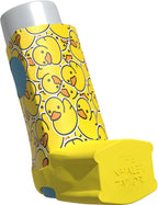 Inhaler Holder - for Ventolin & Shorter Style Inhaler - Vegan Leather - Adults & Kids Asthma Inhaler Case with Eyelet for Keychain/Lanyard - Handmade (Shorter, Rubber Ducks)