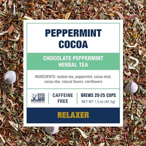 Tiesta Tea Cozy Peppermint Cocoa, Premium Loose Leaf Blends, Chocolate Peppermint Herbal Tea, Caffeine-Free, Holiday Blend, Holiday Edition, Hot or Iced Brew, Up to 25 Cups, 1.5oz Resealable Pouch