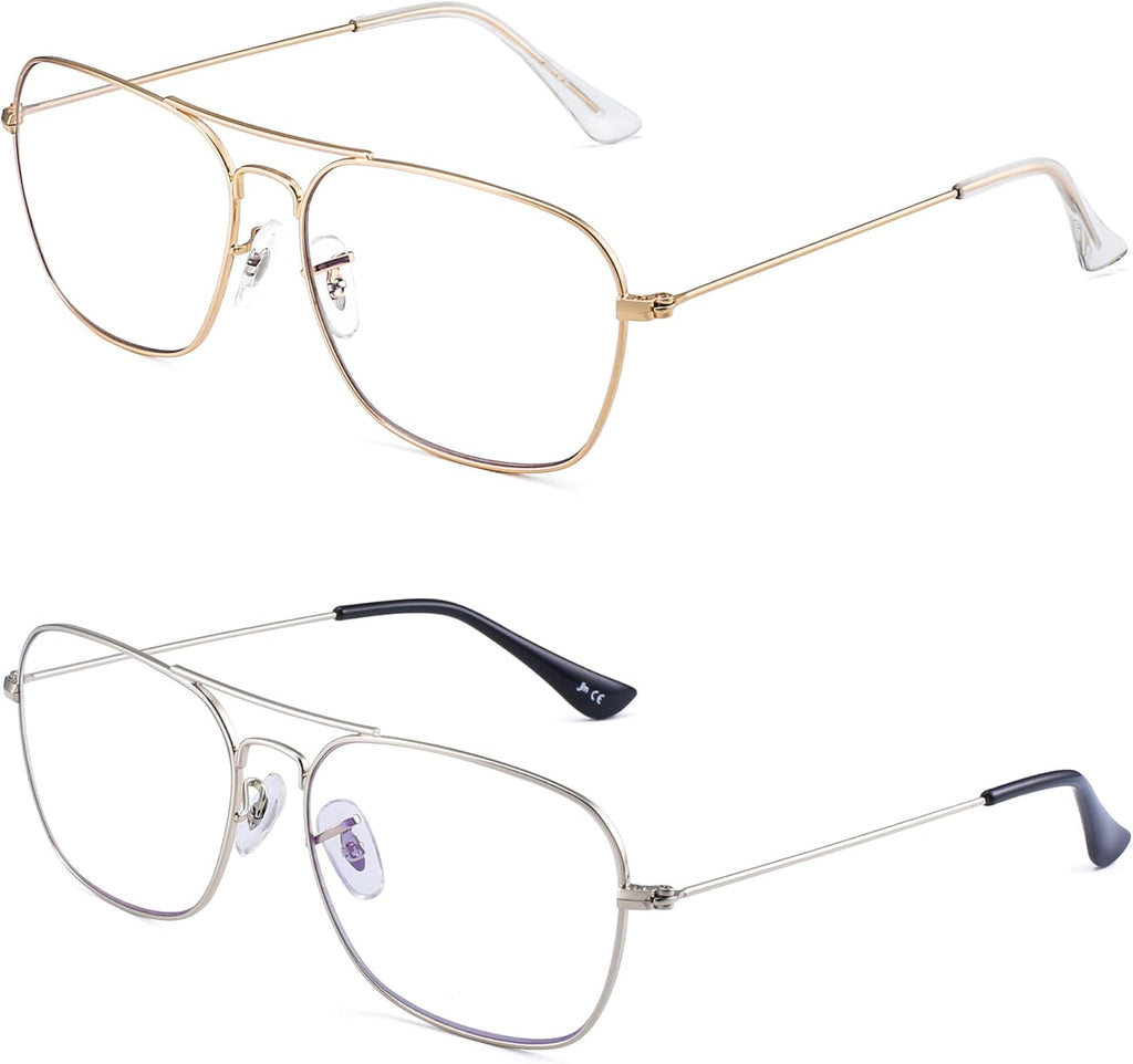 JM 2-Pack Aviator Reading Glasses Women Metal Frame Blue Light Blocking Computer Readers