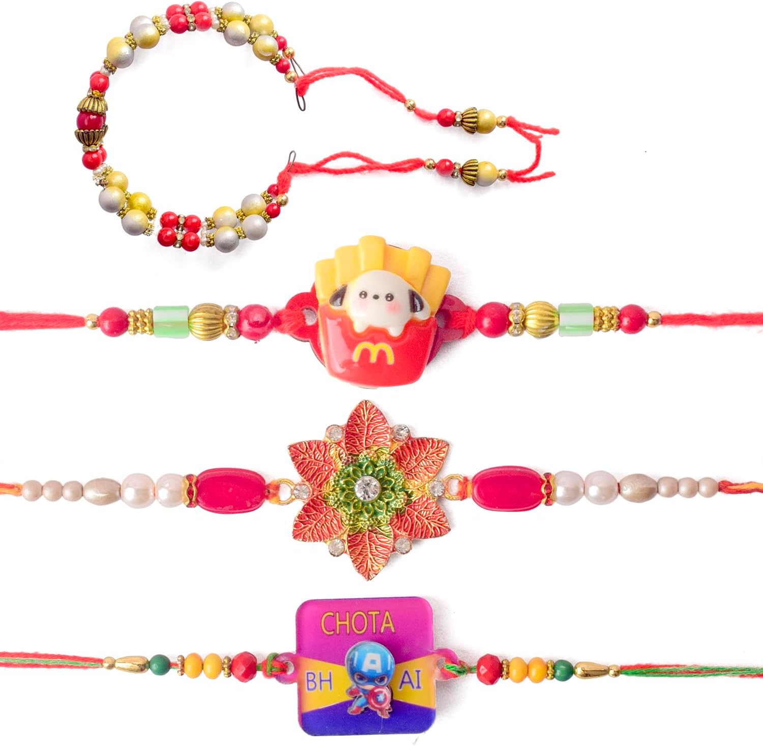 SATVIK Combo Set of 4 - Rakhi Family (1 Bhaiya +1 Bhabhi Lumba + 2 Rakhi for Brother Bhabhi Traditional Handmade Designer Rakhi with Puja Plate, Roli Chawal, Greeting Card & Sita-Ram Sticker