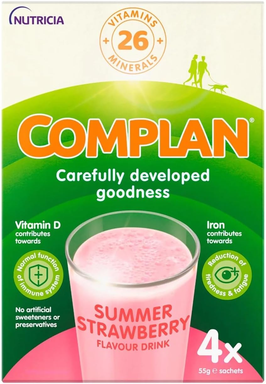 Complan Nutritious Vitamin Rich Drink Strawberry Flavour 4 x 55g Sachets