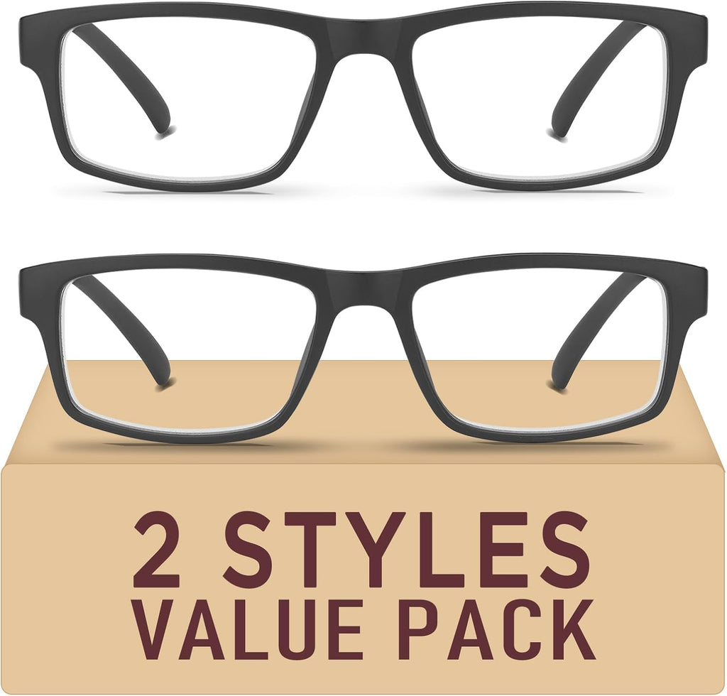 2 Pack Reading Glasses,Upgraded TR Blue Light Blocking Reading Glasses,Filter UV Ray/Glare Computer Readers,Stylish Lightweight Spring Hinges Eyeglasses for Women Men(2-pack Black,1.75)