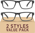 2 Pack Reading Glasses,Upgraded TR Blue Light Blocking Reading Glasses,Filter UV Ray/Glare Computer Readers,Stylish Lightweight Spring Hinges Eyeglasses for Women Men(2-pack Black,1.75)