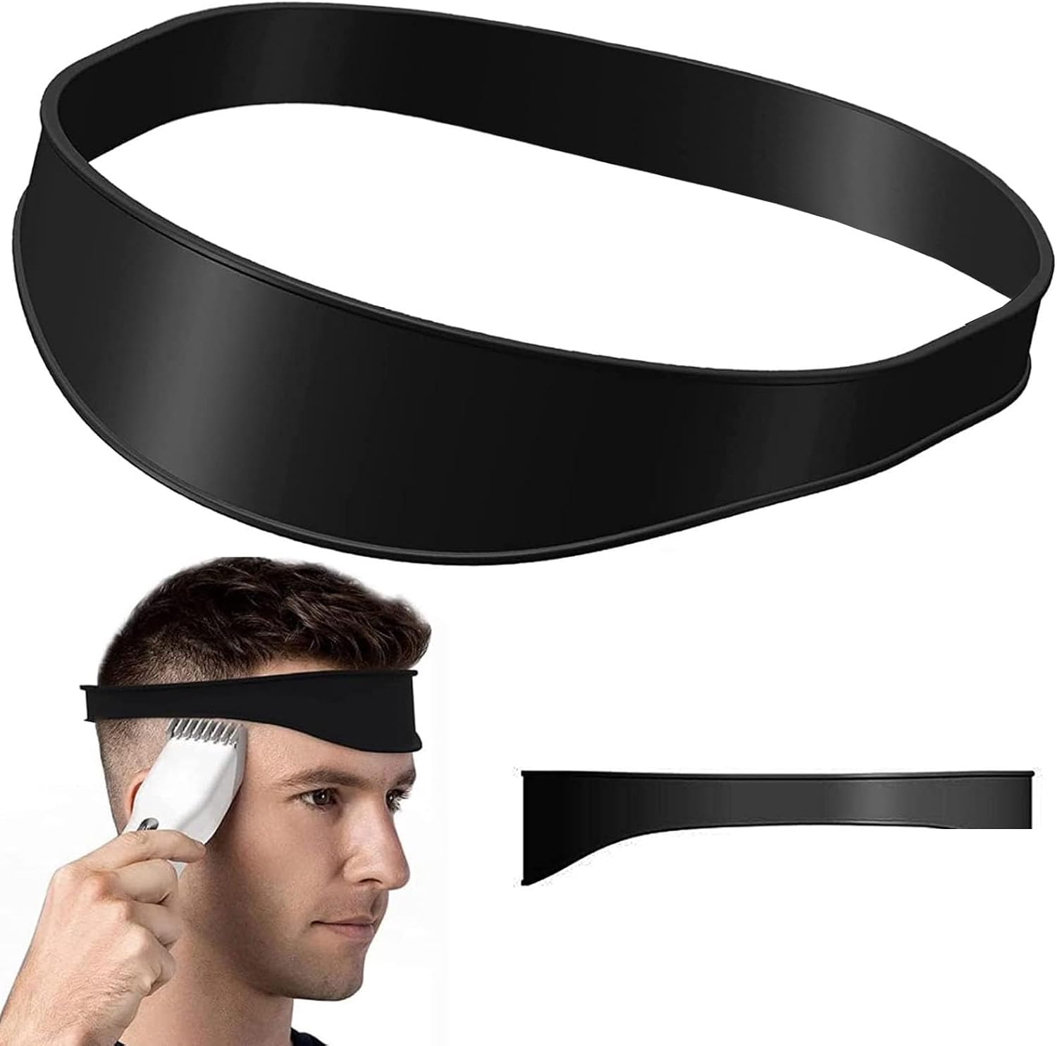 Neckline Shaving Template and Hair Trimming Guide, High-Grade Curved Durable Silicone Haircut Band for DIY Home Haircuts Fade and Taper Guide for Clippers-Black