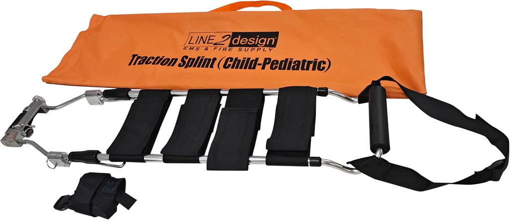LINE2design Traction Splint Child-Pediatric - Portable Lightweight Immobilization System First Aid Splint with Carrying Case - Patient Transport Adjustable Ankle Straps to Reduce Pain & Bleeding