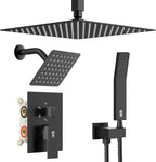 Shower Faucet Set Shower System - SR SUN RISE Matte Black Shower Trim Kit with Dual Shower Head, 12'' Ceiling Rainfall 6'' Wall Mount with Handheld Shower for Couples, Complete 6 Diverter Valve