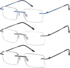 Eyekepper 3-Pack Rimless Metal Reading Glasses for Men - Rectangle Frameless Readers (Black/Blue/Gunmetal)+1.50