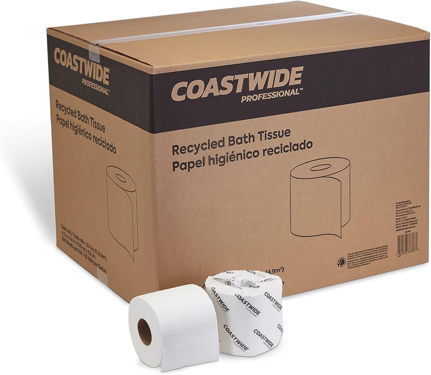 Professional Recycled Toilet Paper, 2-ply, White, 550 Sheets/Roll, 80 Rolls/Carton