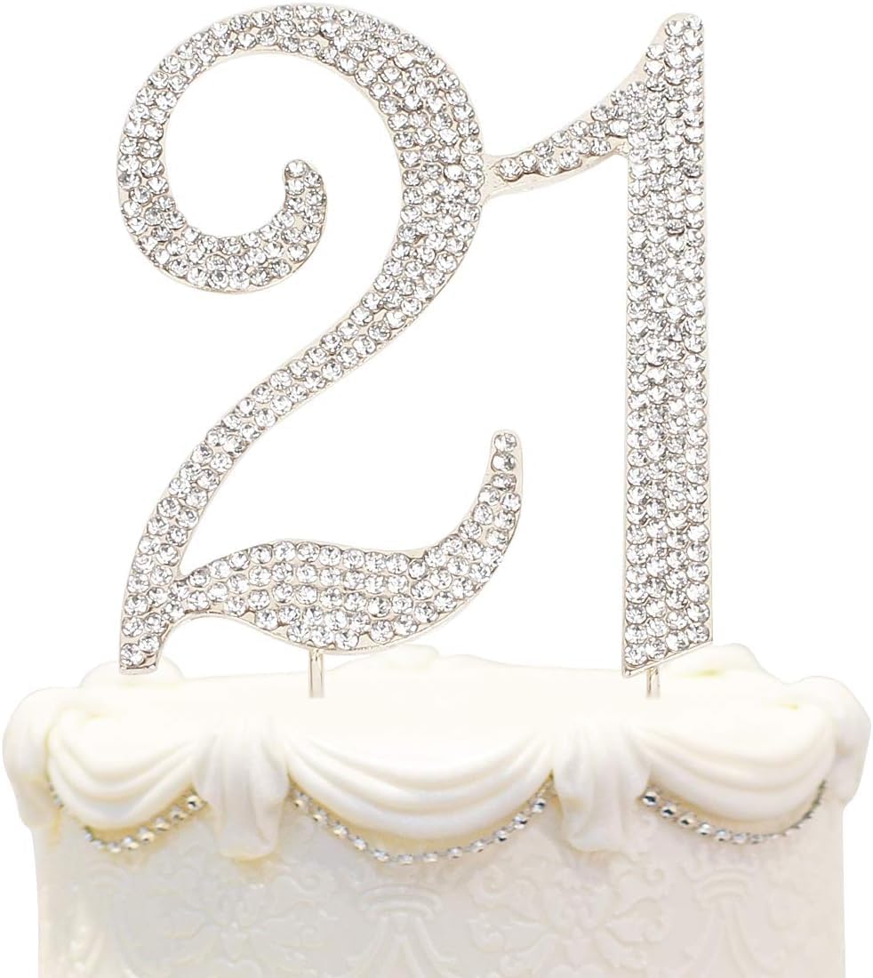Bling Crystal Rhinestone 21 Birthday Cake Topper - Best Keepsake | 21st Party Decorations Silver