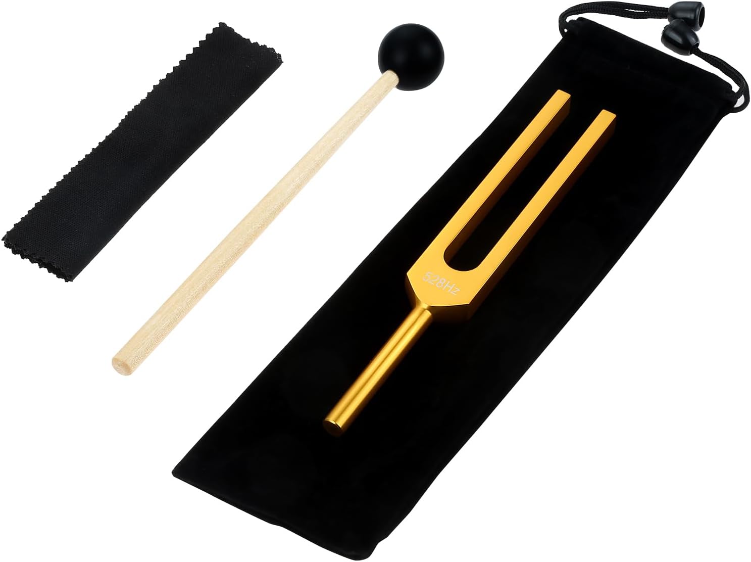 528 Hz Tuning Fork DNA Healing, Chakra, Sound Therapy, Keep Body, Musical Instrument, Meditation, Golden Solfeggio Tuning Forks 528 Hz with Silicone Hammer, Cleaning Cloth and Bag