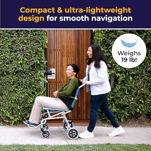 Drive Medical Lightweight Folding Transport Wheelchair With Carry Bag & Flip-Backs Arms