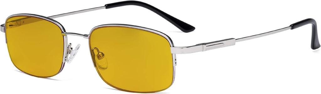 Eyekepper Computer Glasses Men Women - Blue Light Blocking Reading Glasses with Amber Tinted Filter Lens - Memory Titamiun Readers - Half Rim,Silver +2.50