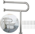 Toilet Support Rail 23.4X 28 Inch, Munzong Anti-Slip Chrome Handicap Grab Bar for Bathroom, Stainless Steel Knurled Safety handrails with Leg for Elderly Disabled Pregnant-1.25’Tube