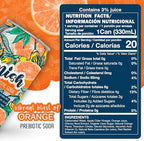 Lunish Prebiotic Soda Orange, Light & Refreshing Low Sugar Soda with 4g Prebiotic Fiber, Apple Cider Vinegar, 20 Calories, 12 Pack