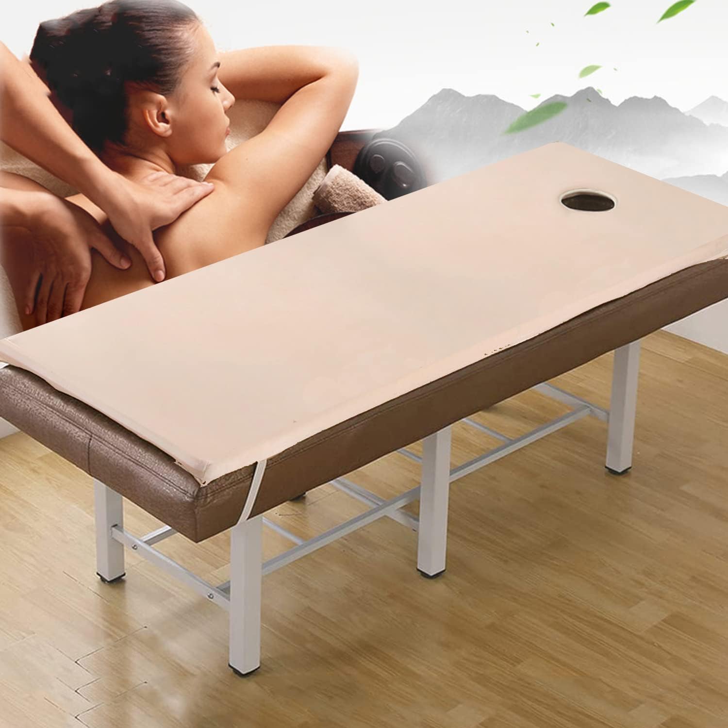 KKCD Spa Bed Mattress Pad with Trapezoidal Head Massage Table Mattress Topper with Elastic Bands Plush Foldable Sheet Mattress with Breath Hole for Beauty Salon Sauna Hall,Beige 3cm,80x190cm