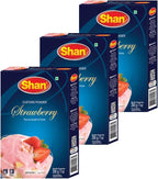 Shan Custard Powder Strawberry 7.05 oz (200g) - Flan en Poudre la Fraise - Essential Dessert for any Occasion - Suitable for Vegetarians - Airtight Bag in a Box (Pack of 3)