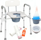 3 in 1 Bedside Commode,Commode Toilet with Padded Seat and Backrest,Includes 40 Liners and 6.5QT Foldable Bucket,Adjustable Height & Width,Fits Most Body Sizes,Potty Chair for Adults and Seniors