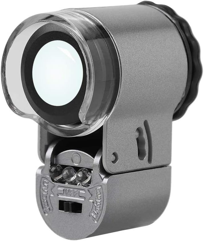50X/60X Jewelry Loupe Mini Pocket Magnifier Portable Microscope Magnifying Glass with LED UV Lights Jewelers Loupe Magification for Jewelry Diamond Coins Stamps Antiques Currency Detecting